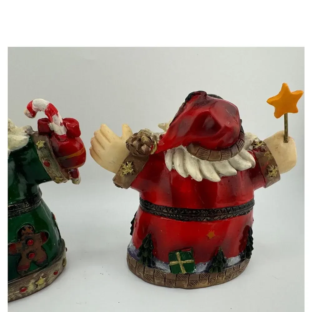 Lot of 2‎ Santa Christmas Holiday Figurines Candy Cane Star Snowman Tree Beard